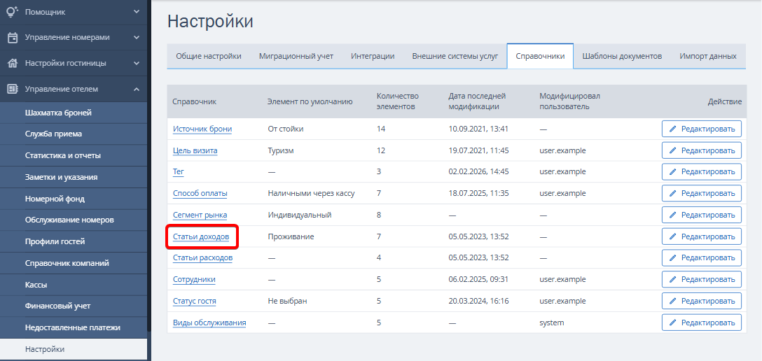 らぃさま確認ページ Как настроить статьи доходов в справочнике TL: WebPMS