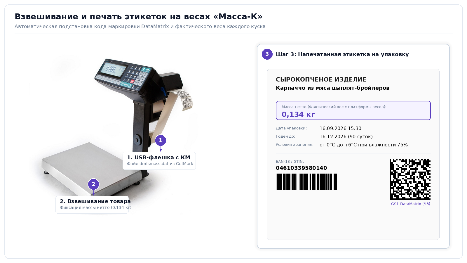Взвешивание и печать этикеток на весах Масса-К